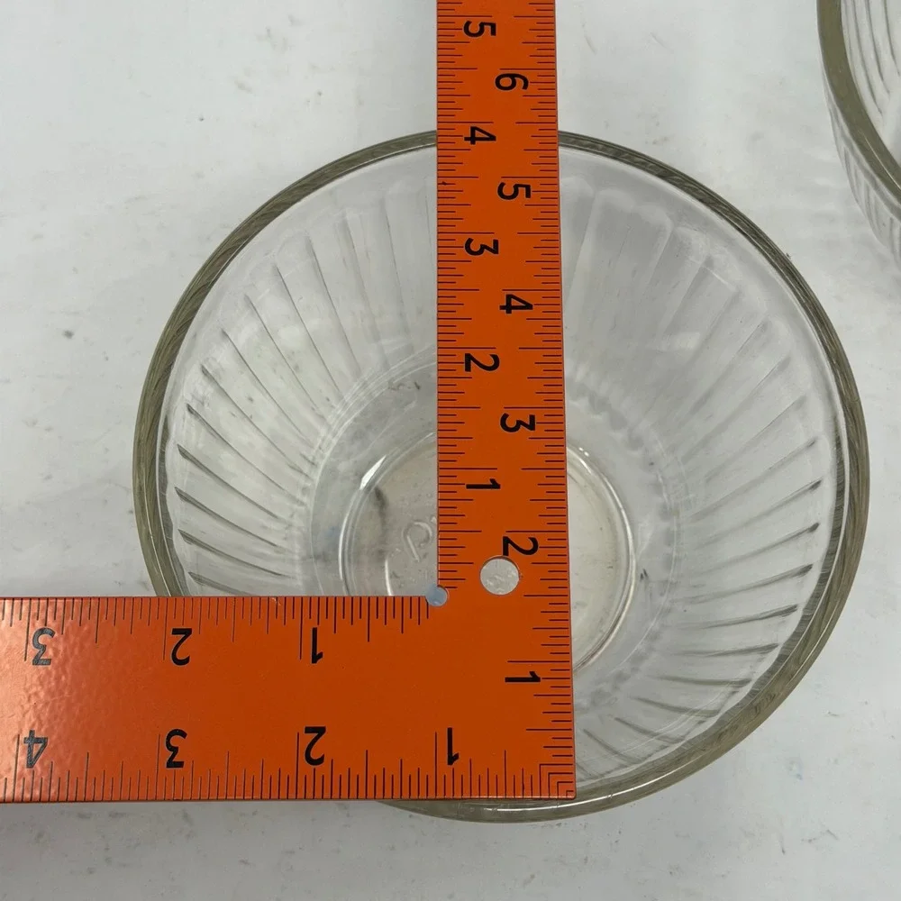 Vintage Pyrex 7401-S‎ Clear Ribbed Glass Custard Cups Prep Bowls Set of 2 750mL
